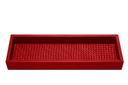 Riviere Febe Long Rectangular Valet Tray | Leather tray with various padded interior linings (handwoven, quilted diamonds, or quilted herringbone) and bamboo trim | Small bamboo handles | Home Decor and Serveware | 2Jour Concierge, your luxury lifestyle shop