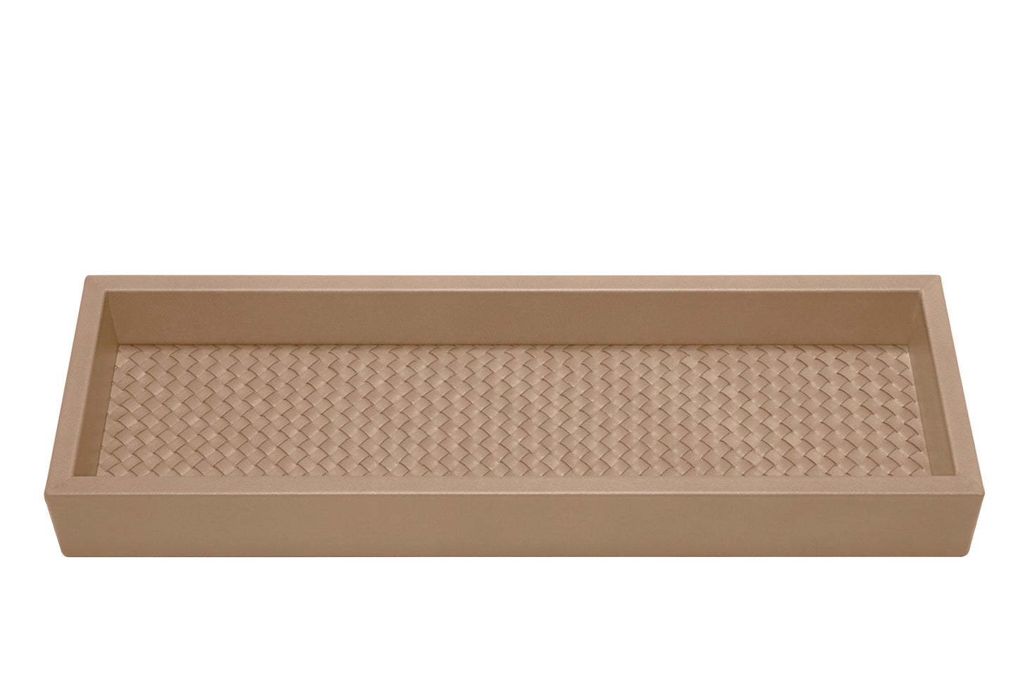 Riviere Febe Long Rectangular Valet Tray | Leather tray with various padded interior linings (handwoven, quilted diamonds, or quilted herringbone) and bamboo trim | Small bamboo handles | Home Decor and Serveware | 2Jour Concierge, your luxury lifestyle shop