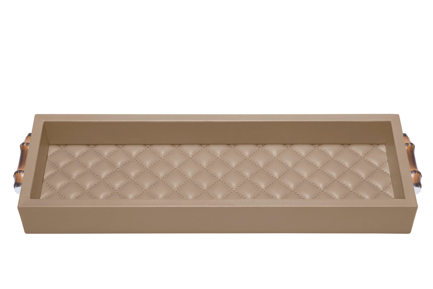 Frida Quilted Diamonds Leather Valet Tray with Bamboo Handles