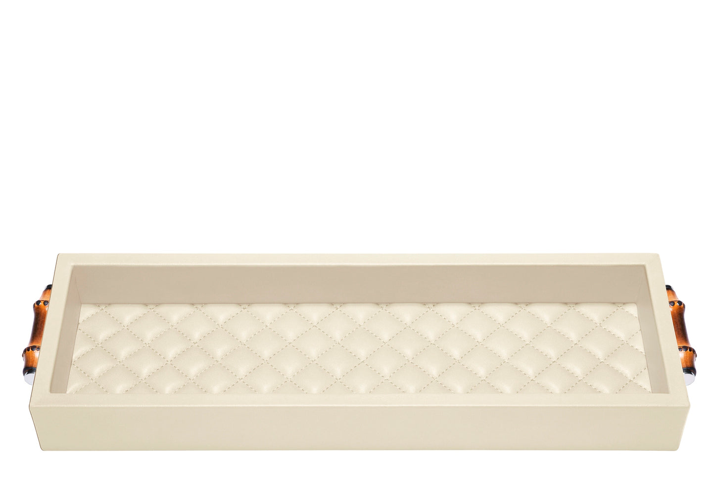 Frida Diamonds Leather Valet Tray Long Rectangular with Bamboo Handles