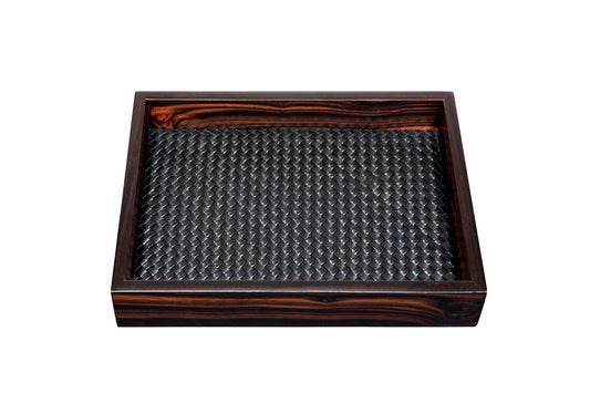 Riviere Febe Ebony Handwoven Rectangular Valet Tray | Macassar Ebony Tray | Padded Handwoven Lining | Ideal for Yacht Decor | Available at 2Jour Concierge, #1 luxury high-end gift & lifestyle shop