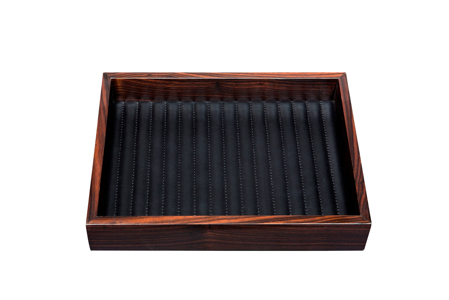 Febe Macassar Ebony Leather Quilted Lines Valet Tray Rectangular