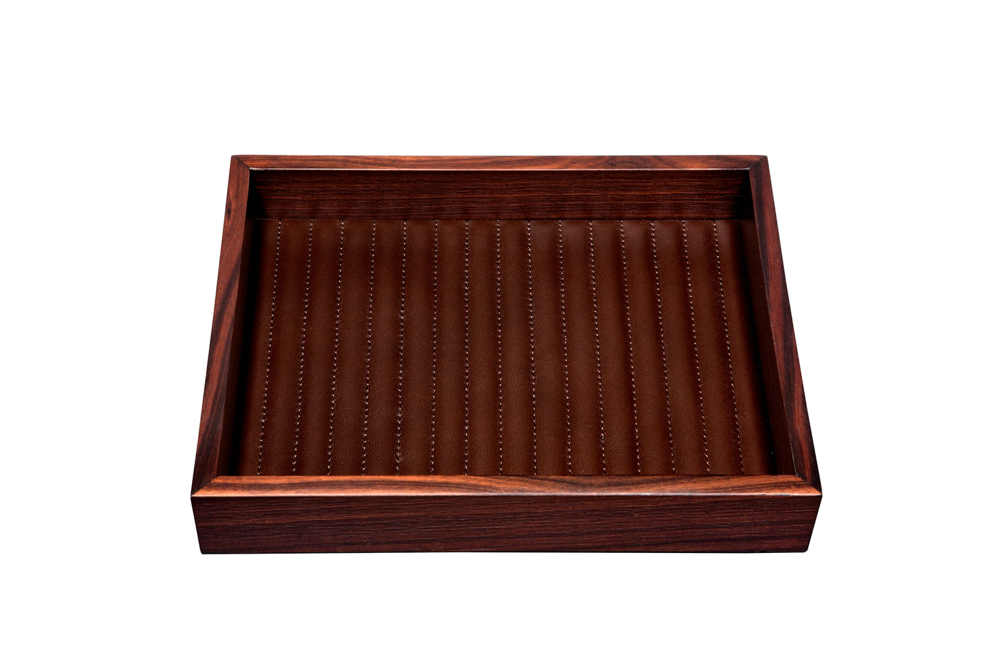 Febe Macassar Ebony Leather Quilted Lines Valet Tray Rectangular