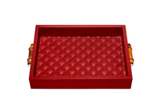 Frida Quilted Diamonds Leather Valet Tray with Bamboo Handles