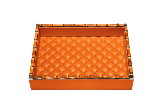 Riviere Bice Diamonds Rectangular Valet Tray | Leather Tray | Quilted Padded Lining | Bamboo Trim | Ideal for Yacht Decor | Available at 2Jour Concierge, #1 luxury high-end gift & lifestyle shop