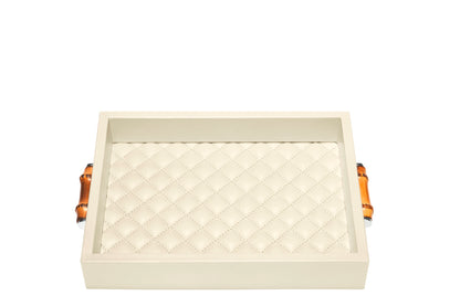 Riviere Frida Diamonds Rectangular Valet Tray | Leather Tray | Quilted Padded Lining | Small Bamboo Handles | Ideal for Yacht Decor | Available at 2Jour Concierge, #1 luxury high-end gift & lifestyle shop