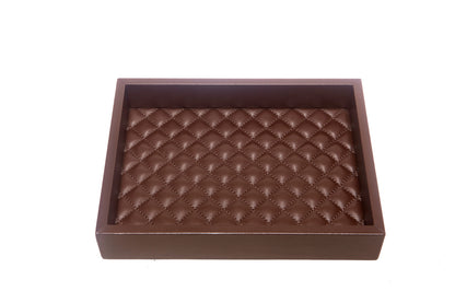 Febe Leather Quilted Diamonds Valet Tray Rectangular