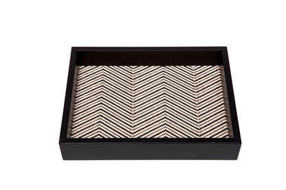Riviere Febe Waxed Cotton Valet Tray Rectangular | Leather Tray | Herringbone Waxed Cotton Lining | Ideal for Yacht Decor | Available at 2Jour Concierge, #1 luxury high-end gift & lifestyle shop