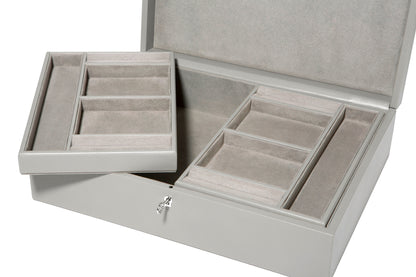 Riviere Mila Leather Jewelry Box with Dual Removable Trays | Elegant Design with 'Belt' Decoration in Gold | Double Removable Tray for Organizing Jewelry | Suede Lining for Added Luxury | Explore a Range of Luxury Jewellery Boxes at 2Jour Concierge, #1 luxury high-end gift & lifestyle shop