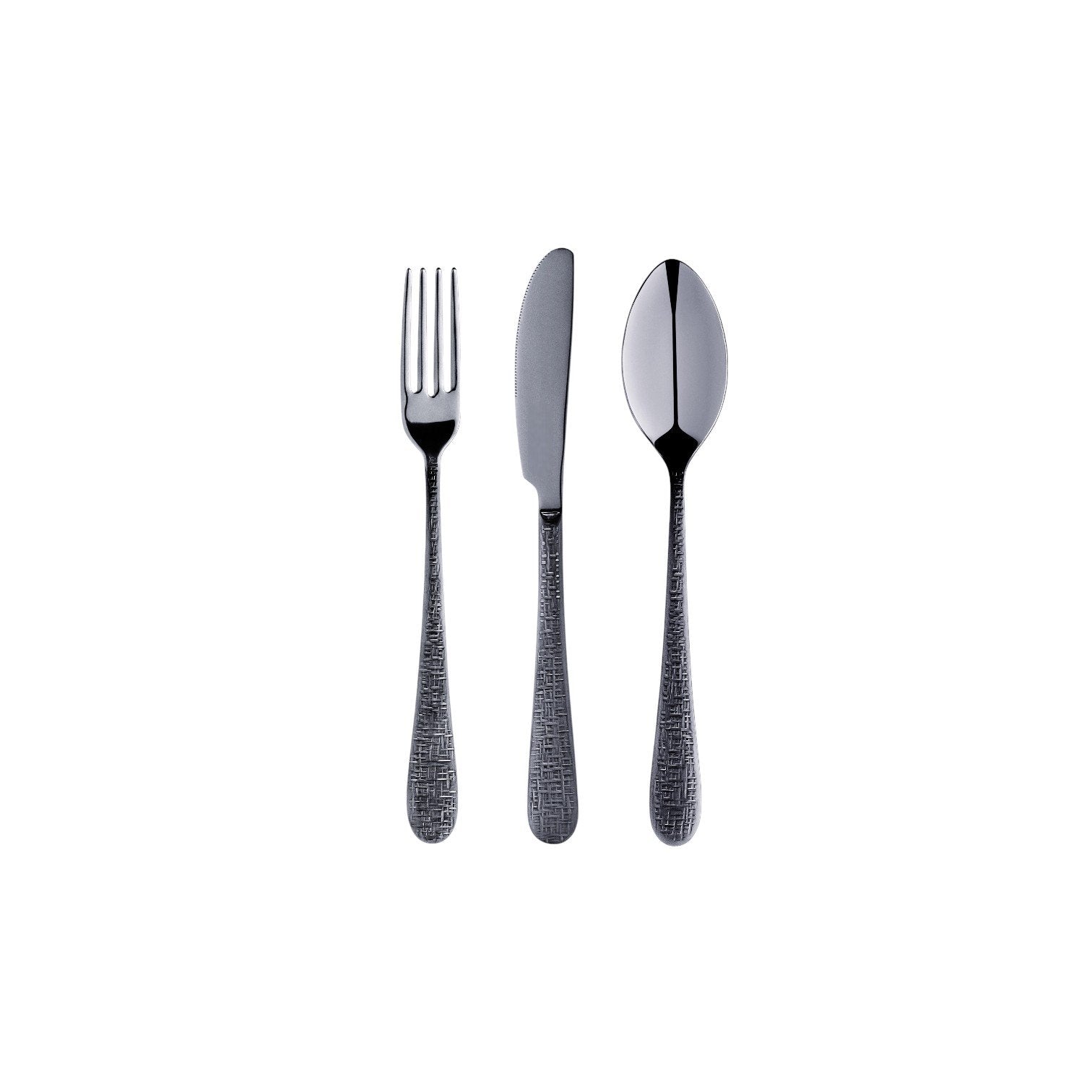 Zanetto Fuoco | Dessert Set: Fine stainless steel with Intreccio hammered texture and shiny PVD finish, perfect for refined dessert or fruit courses; includes spoon, knife, and fork | Tableware & Serveware / Other Accessories | 2Jour Concierge, your luxury lifestyle shop