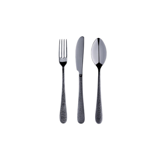 Zanetto Fuoco | Dessert Set: Fine stainless steel with Intreccio hammered texture and shiny PVD finish, perfect for refined dessert or fruit courses; includes spoon, knife, and fork | Tableware & Serveware / Other Accessories | 2Jour Concierge, your luxury lifestyle shop