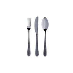 Fuoco Black Gun Stainless Steel Dessert Cutlery Set with Intreccio Hammered Texture