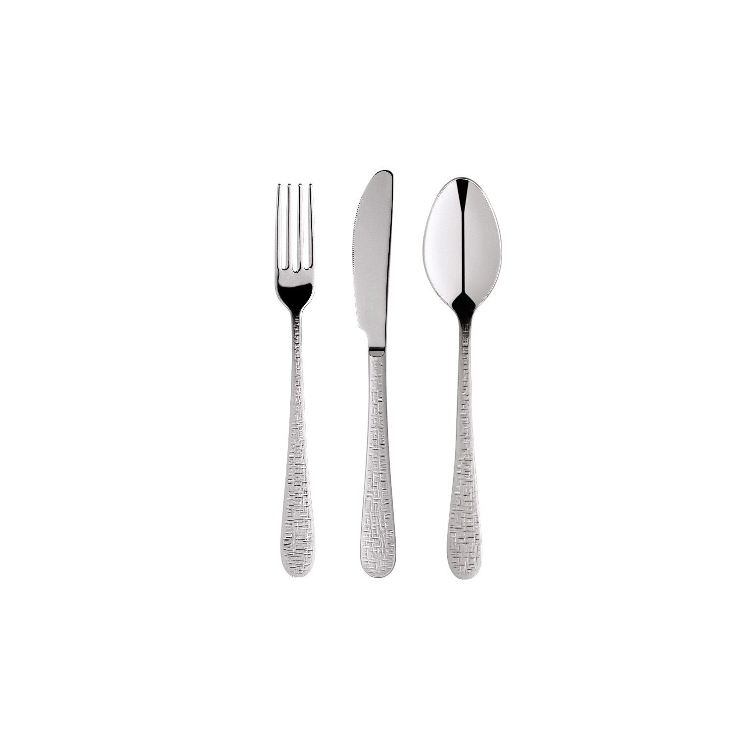 Zanetto Fuoco | Dessert Set: Fine stainless steel with Intreccio hammered texture and shiny PVD finish, perfect for refined dessert or fruit courses; includes spoon, knife, and fork | Tableware & Serveware / Other Accessories | 2Jour Concierge, your luxury lifestyle shop