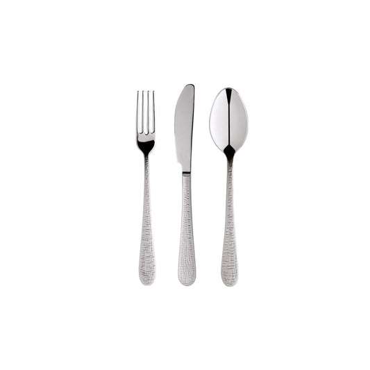 Zanetto Fuoco | Dessert Set: Fine stainless steel with Intreccio hammered texture and shiny PVD finish, perfect for refined dessert or fruit courses; includes spoon, knife, and fork | Tableware & Serveware / Other Accessories | 2Jour Concierge, your luxury lifestyle shop