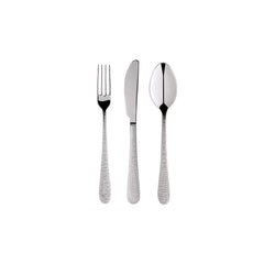 Fuoco Silver Stainless Steel Dessert Cutlery Set with Intreccio Hammered Texture