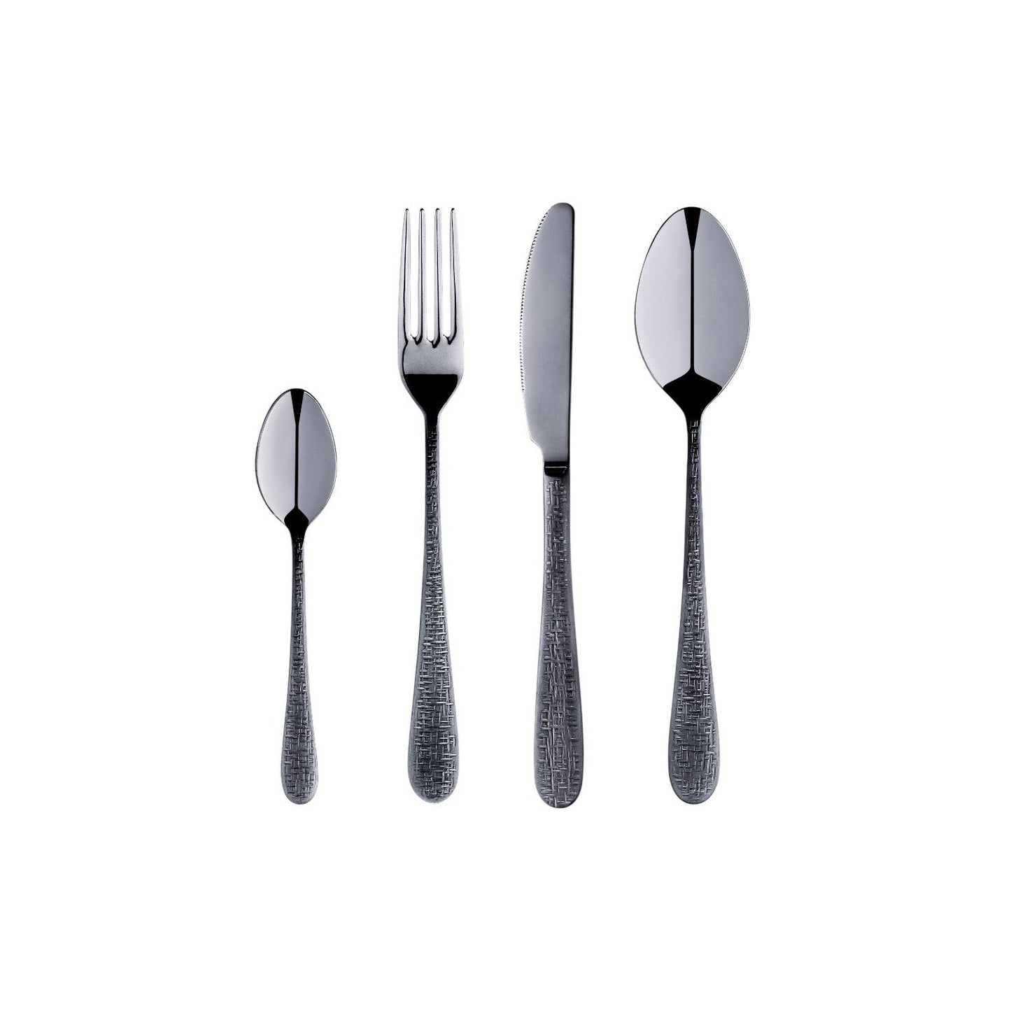 Zanetto Fuoco | Dinner Set: Fine stainless steel with Intreccio hammered texture and shiny PVD finish, ideal for everyday dining with refined character; includes fork, spoon, knife, and teaspoon | Tableware & Serveware / Other Accessories | 2Jour Concierge, your luxury lifestyle shop