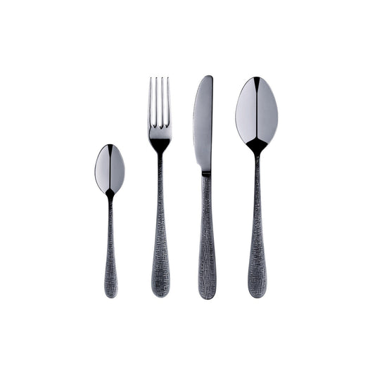 Zanetto Fuoco | Dinner Set: Fine stainless steel with Intreccio hammered texture and shiny PVD finish, ideal for everyday dining with refined character; includes fork, spoon, knife, and teaspoon | Tableware & Serveware / Other Accessories | 2Jour Concierge, your luxury lifestyle shop