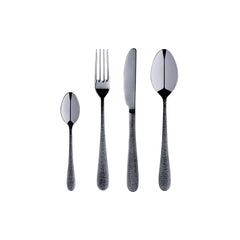Fuoco Black Gun Stainless Steel Dinner Cutlery Set with Intreccio Hammered Texture