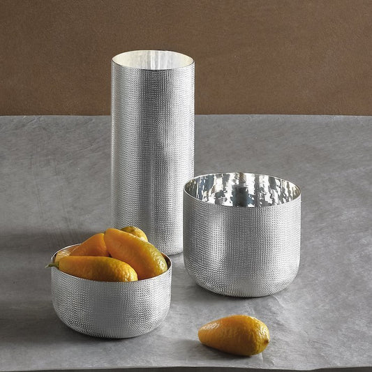 Silver-plated metal small bowl in matte CANAPA texture, perfect for serving nuts, olives or condiments with minimalist elegance | Tableware & Serveware / Bowls | 2Jour Concierge, your luxury lifestyle shop