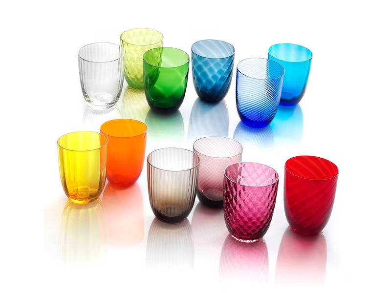 NasonMoretti Idra tumbler | Elegant hand-blown Murano glass tumbler available in water and wine sizes | Offered in a rich spectrum of colors and six refined textures: optic, twisted optic, torsé, lente, striped, and balloton | A perfect blend of vibrant expression and timeless craftsmanship | Sold individually or in curated sets of six with assorted hues and textures | A contemporary classic for elevated everyday dining | Design by NasonMoretti | Tableware & glassware | 2Jour Concierge, your luxury lifestyl