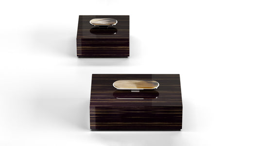 Arcahorn Priora Box | Glossy Ebony Finish | Lid in Glossy Ebony with Horn Handle and Chromed Brass | Elegant Storage Solution | Perfect for Yacht Decor | Explore a Range of Luxury Home Accessories at 2Jour Concierge, #1 luxury high-end gift & lifestyle shop