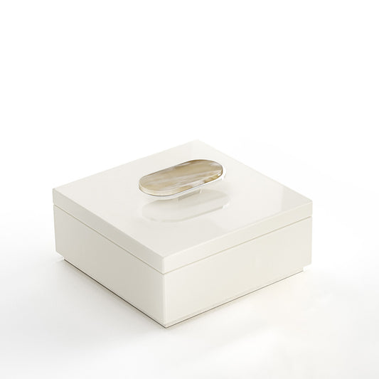 Arcahorn Priora Box | Wood with Lacquered Ivory Gloss Finish | Lid in Wood with Lacquered Ivory Gloss Finish | Handle in Horn and Chromed Brass | Elegant Storage Solution | Perfect for Yacht Decor | Explore a Range of Luxury Home Accessories at 2Jour Concierge, #1 luxury high-end gift & lifestyle shop
