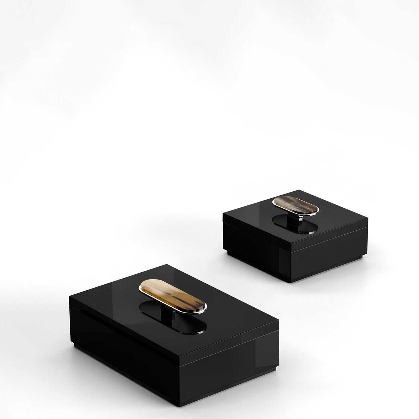 Arcahorn Priora Box | Wood with Lacquered Black Gloss Finish | Lid in Wood with Lacquered Black Gloss Finish | Handle in Horn and Chromed Brass | Elegant Storage Solution | Perfect for Yacht Decor | Explore a Range of Luxury Home Accessories at 2Jour Concierge, #1 luxury high-end gift & lifestyle shop
