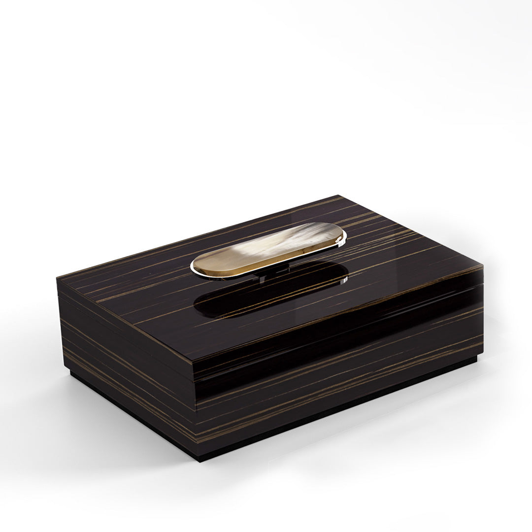 Arcahorn Priora Box | Glossy Ebony Finish | Lid in Glossy Ebony with Horn Handle and Chromed Brass | Elegant Storage Solution | Perfect for Yacht Decor | Explore a Range of Luxury Home Accessories at 2Jour Concierge, #1 luxury high-end gift & lifestyle shop