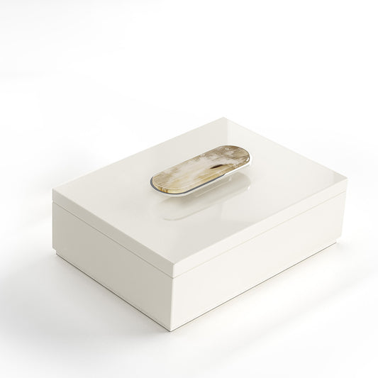 Arcahorn Priora Box | Wood with Lacquered Ivory Gloss Finish | Lid in Wood with Lacquered Ivory Gloss Finish | Handle in Horn and Chromed Brass | Elegant Storage Solution | Perfect for Yacht Decor | Explore a Range of Luxury Home Accessories at 2Jour Concierge, #1 luxury high-end gift & lifestyle shop