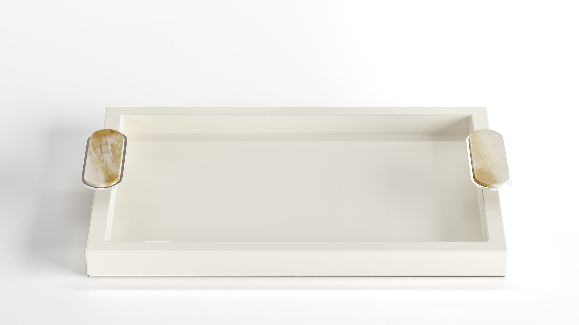 Arcahorn Berro Tray | Wood with Lacquered Ivory Gloss Finish | Handles in Horn and Chromed Brass | Elegant Serving Solution | Perfect for Yacht Decor | Explore a Range of Luxury Home Accessories at 2Jour Concierge, #1 luxury high-end gift & lifestyle shop