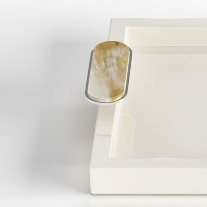 Arcahorn Berro Tray | Wood with Lacquered Ivory Gloss Finish | Handles in Horn and Chromed Brass | Elegant Serving Solution | Perfect for Yacht Decor | Explore a Range of Luxury Home Accessories at 2Jour Concierge, #1 luxury high-end gift & lifestyle shop