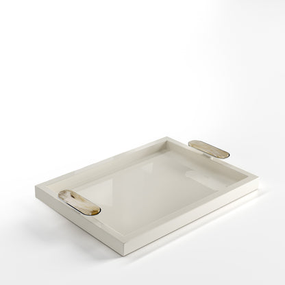 Arcahorn Berro Tray | Wood with Lacquered Ivory Gloss Finish | Handles in Horn and Chromed Brass | Elegant Serving Solution | Perfect for Yacht Decor | Explore a Range of Luxury Home Accessories at 2Jour Concierge, #1 luxury high-end gift & lifestyle shop