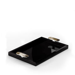 Berro Black Gloss Tray with Horn and Chromed Brass Handles
