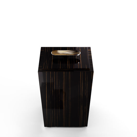 Arcahorn Bicco Waste Paper Basket | Glossy Ebony Construction | Lid with Horn Handle and Chromed Brass | Stylish Addition for Yacht Decor | Find Luxury Home Accessories at 2Jour Concierge, #1 luxury high-end gift & lifestyle shop