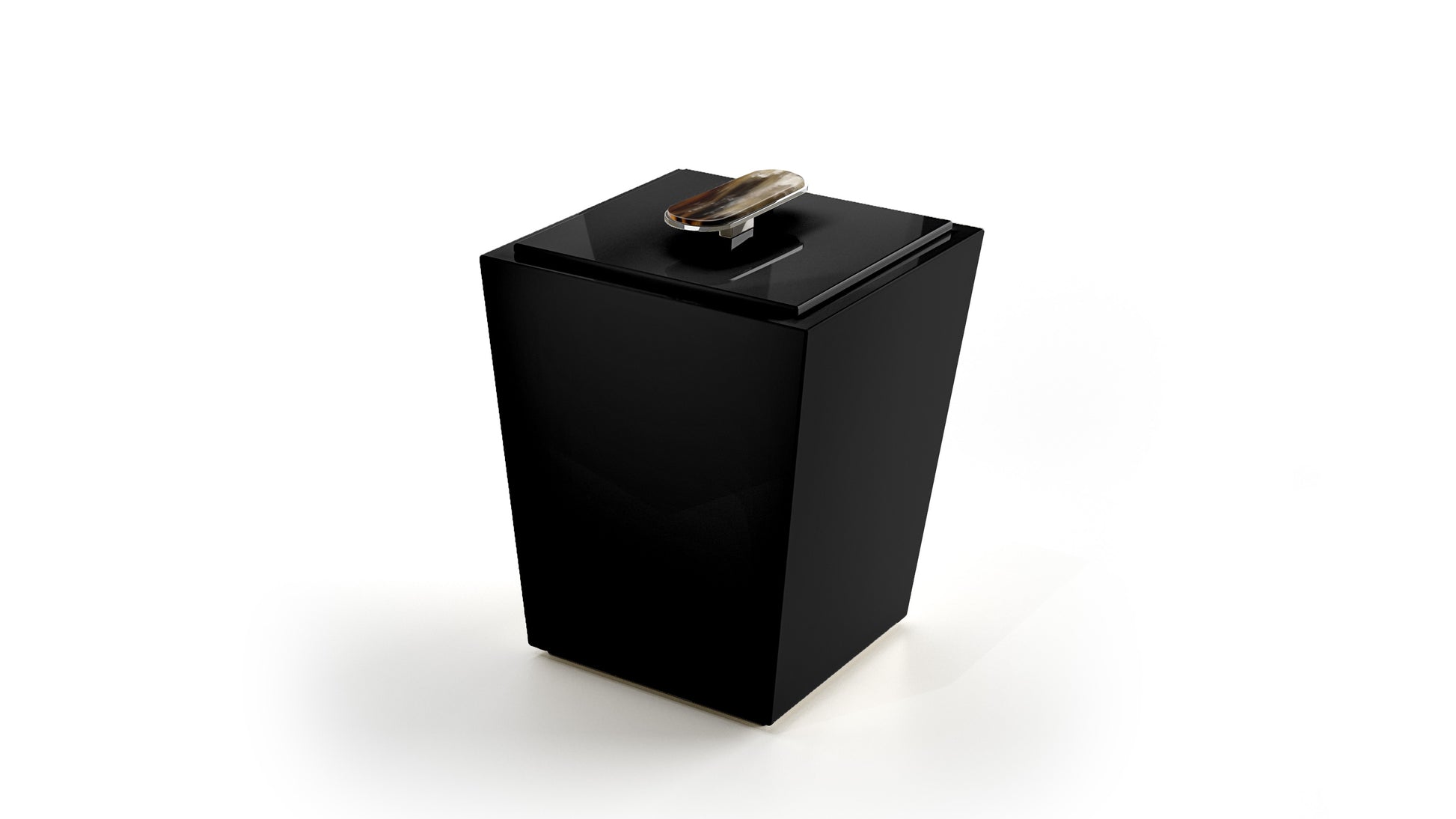 Arcahorn Bicco Waste Paper Basket | Lacquered Black Gloss Finish | Horn Handle and Chromed Brass Lid | Ideal for Yacht Decor | Explore Luxury Home Accessories at 2Jour Concierge, #1 luxury high-end gift & lifestyle shop