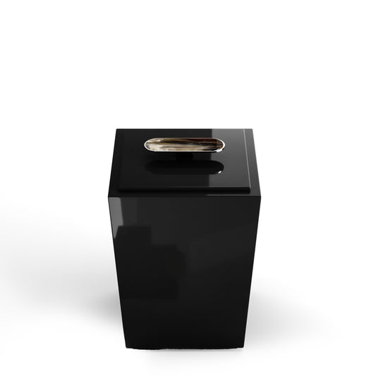 Arcahorn Bicco Waste Paper Basket | Lacquered Black Gloss Finish | Horn Handle and Chromed Brass Lid | Ideal for Yacht Decor | Explore Luxury Home Accessories at 2Jour Concierge, #1 luxury high-end gift & lifestyle shop