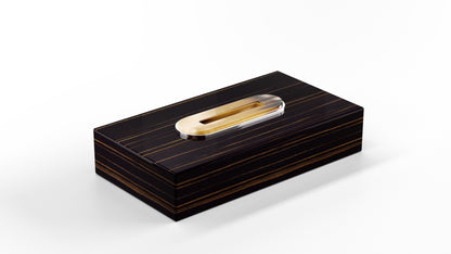 Arcahorn Veletta Tissue Box | Glossy Ebony Finish | Horn and Chromed Brass Detail | Elegant Tissue Box Holder | Explore a Range of Luxury Home Accessories at 2Jour Concierge, #1 luxury high-end gift & lifestyle shop