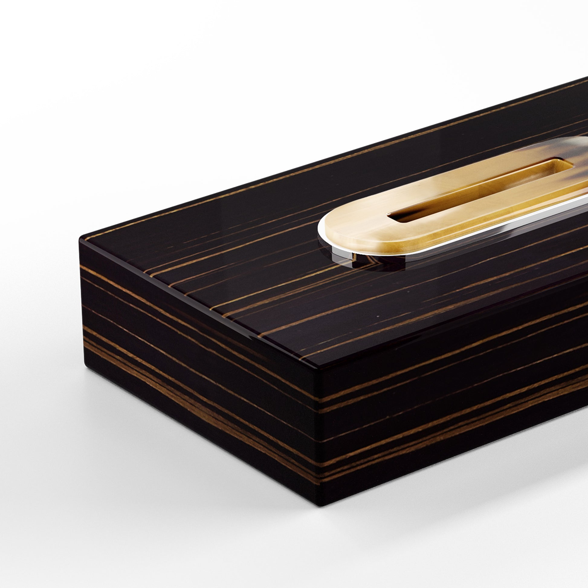 Arcahorn Veletta Tissue Box | Glossy Ebony Finish | Horn and Chromed Brass Detail | Elegant Tissue Box Holder | Explore a Range of Luxury Home Accessories at 2Jour Concierge, #1 luxury high-end gift & lifestyle shop