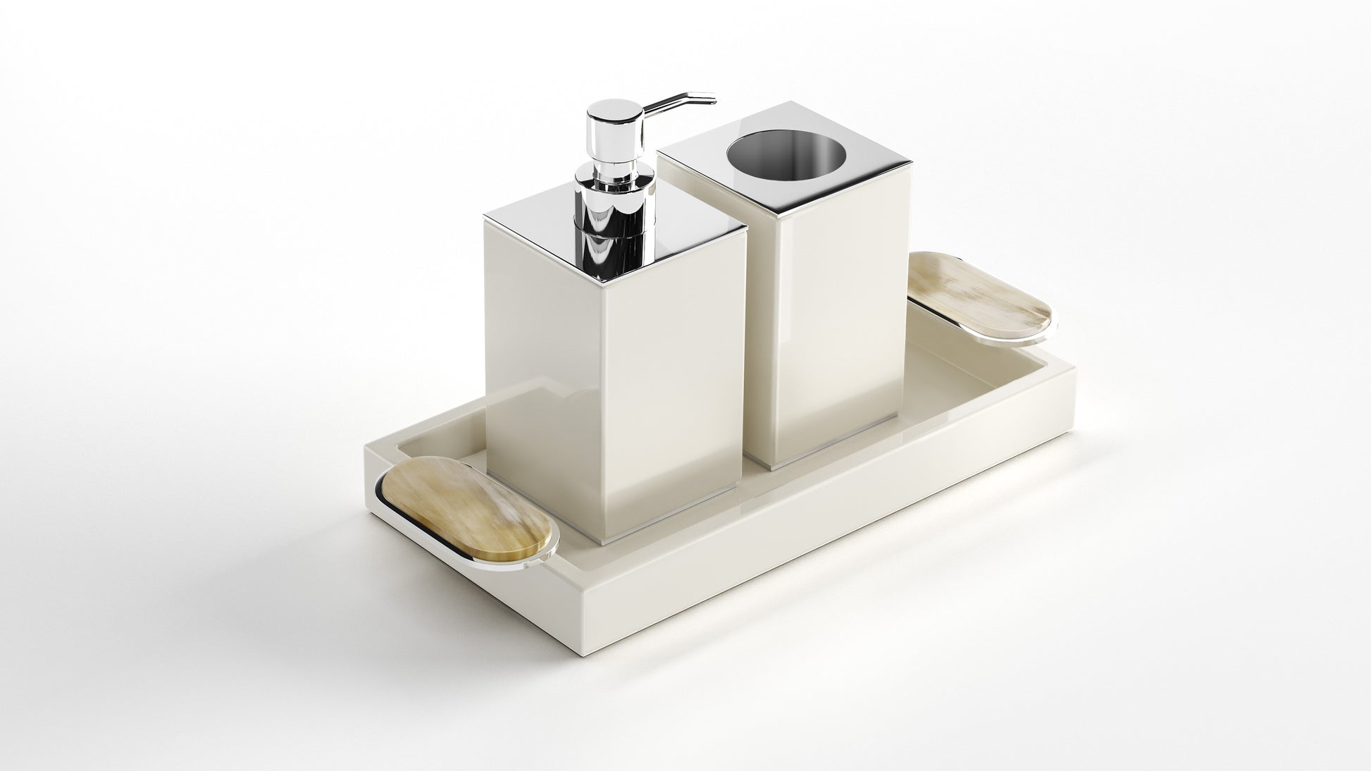 Arcahorn Argentella Valet Tray | Wood with Lacquered Ivory Gloss Finish | Handles in Horn and Chromed Brass | Elegant Organizer for Daily Essentials | Perfect for Yacht Decor | Explore a Range of Luxury Home Accessories at 2Jour Concierge, #1 luxury high-end gift & lifestyle shop