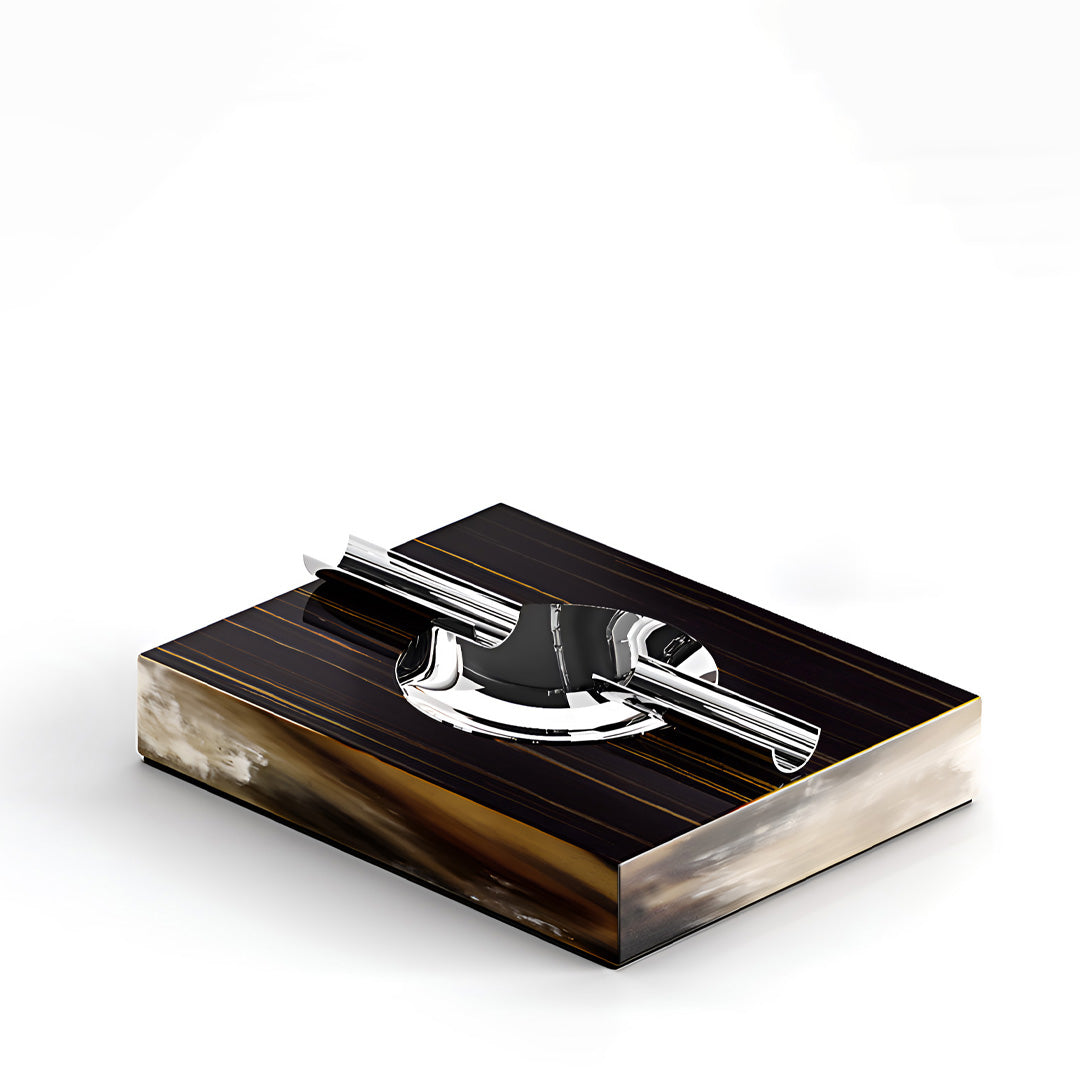 Arcahorn Patino Ashtray | Horn, Glossy Ebony, and Chromed Brass | Perfect for Yacht Decor | Discover Luxury Home Accessories at 2Jour Concierge, #1 luxury high-end gift & lifestyle shop