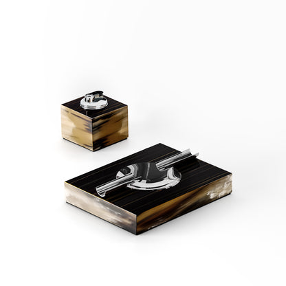 Arcahorn Patino Ashtray | Horn, Glossy Ebony, and Chromed Brass | Perfect for Yacht Decor | Discover Luxury Home Accessories at 2Jour Concierge, #1 luxury high-end gift & lifestyle shop
