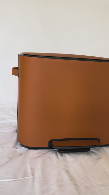 Leather-Covered Metal Pedal Bin, Double with Soft-Close Lid
