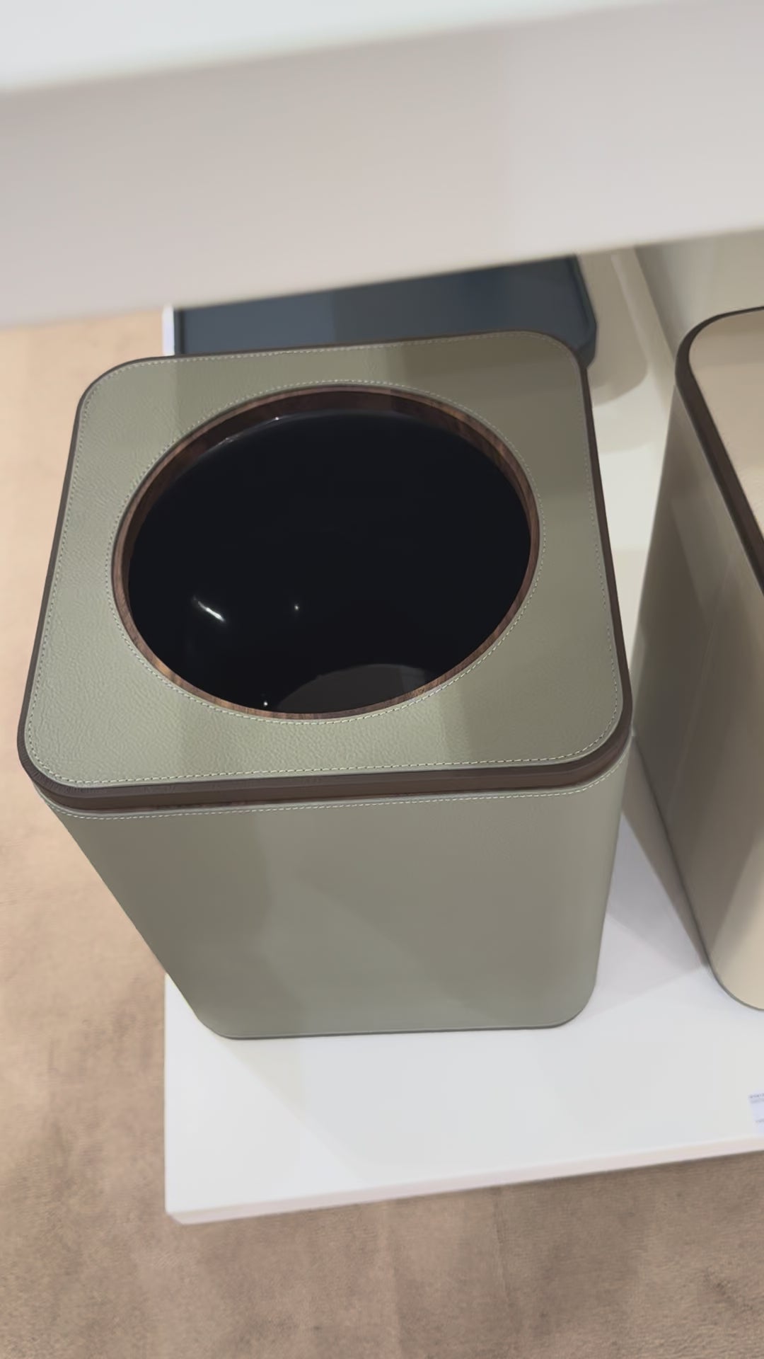 Giobagnara x Poltrona Frau Wastepaper Bin | Leather-Covered Wood Structure | Inner Black Plastic Container | Removable Leather-Covered Wooden Lid | Made in Pelle Frau® Leather | Find Elegant Office Accessories at 2Jour Concierge, #1 luxury high-end gift & lifestyle shop