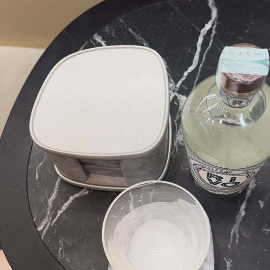 Maris Coaster Holder | Marble-accented coaster holder combining functionality with contemporary elegance | Available in multiple marble finishes | Barware | 2Jour Concierge, your luxury lifestyle shop