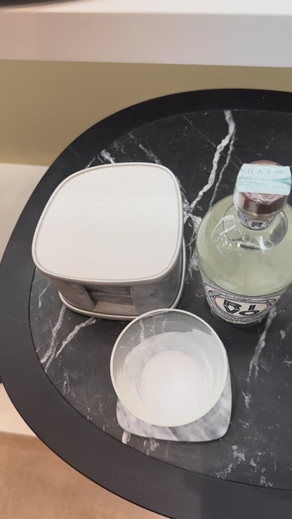 Maris Coaster Holder | Marble-accented coaster holder combining functionality with contemporary elegance | Available in multiple marble finishes | Barware | 2Jour Concierge, your luxury lifestyle shop