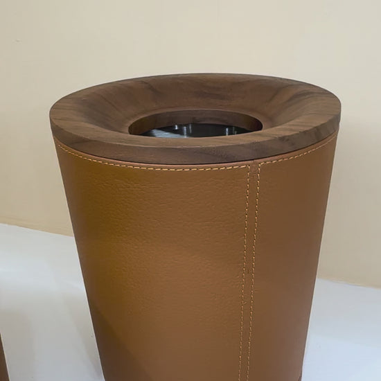 Giobagnara | Table Waste Bin Pelle Frau®: Leather-covered walnut bin with steel insert | Tabletop & Condiment Accessories | 2Jour Concierge | luxury tabletop accessories and waste solutions