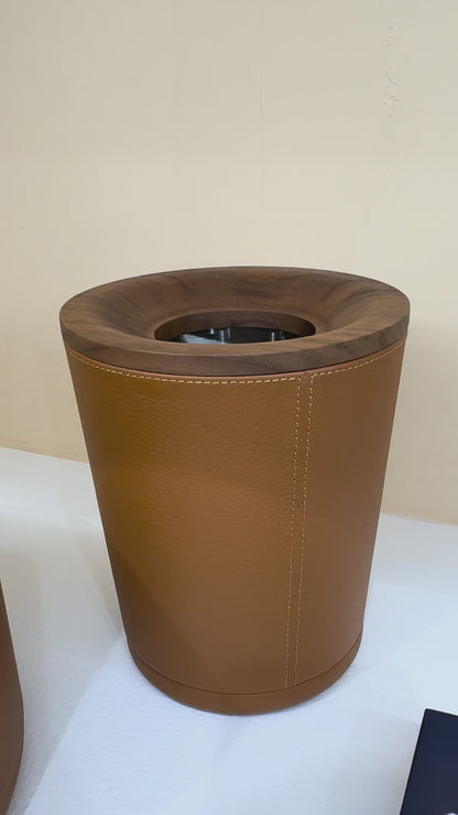 Giobagnara | Table Waste Bin Pelle Frau®: Leather-covered walnut bin with steel insert | Tabletop & Condiment Accessories | 2Jour Concierge | luxury tabletop accessories and waste solutions