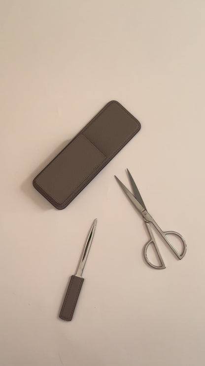 Charles Scissors + Paper Knife Set In Leather-Covered Wood Leather Case