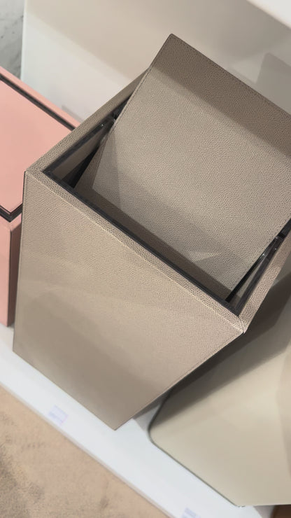 Groove Leather-Covered Wood Wastepaper Bin, Square With Removable Lid