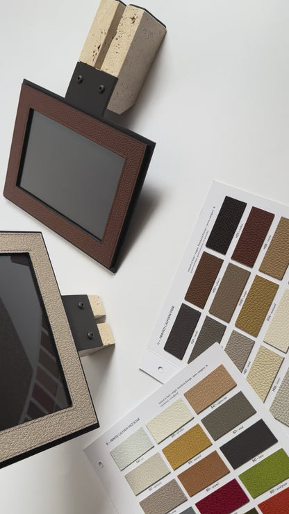 Pillar Metal & Marble Picture | Menu Frame Stand w Leather Inserts